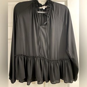 Loft black, peplum, ruffle detail, blouse. Size large.